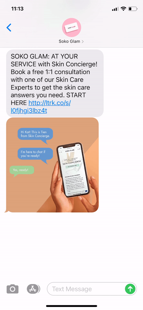 Soko Glam Text Message Marketing Example - 09.21.2020