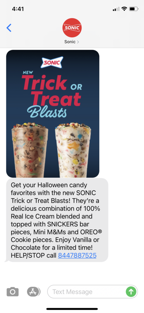 Sonic Text Message Marketing Example - 10.05.2020