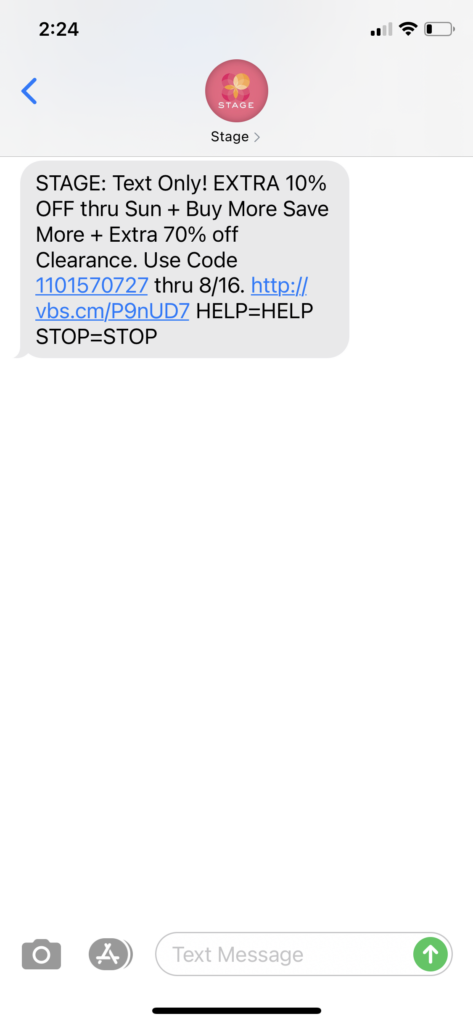 Stage Text Message Marketing Example - 8.14.2020