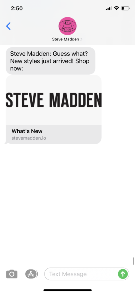 Steve Madden Text Message Marketing Example - 10.08.2020