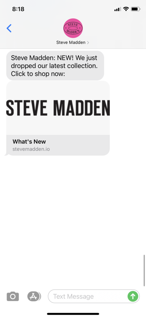 Steve Madden Text Message Marketing Example - 10.15.2020
