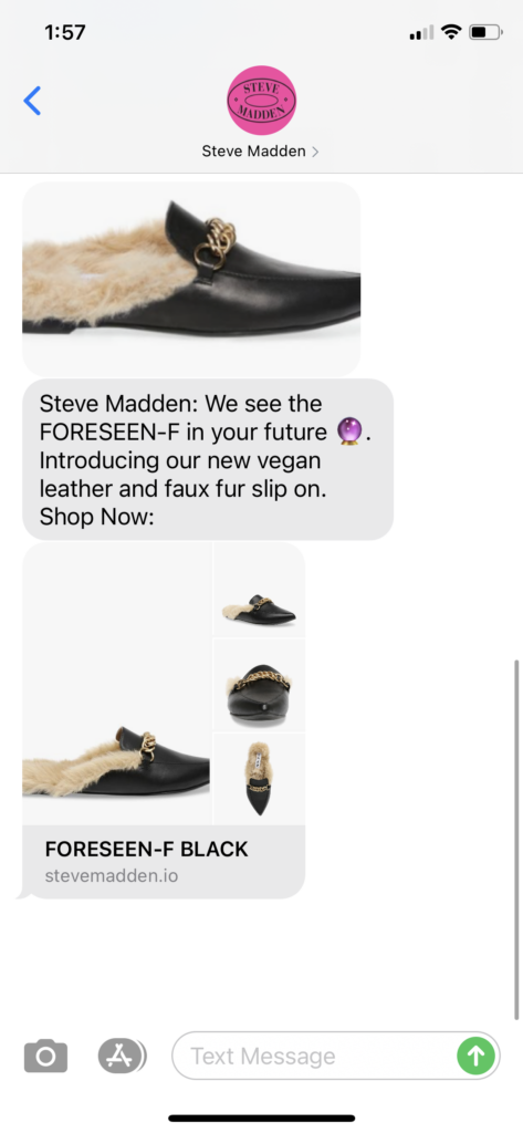 Steve Madden Text Message Marketing Example - 10.28.2020