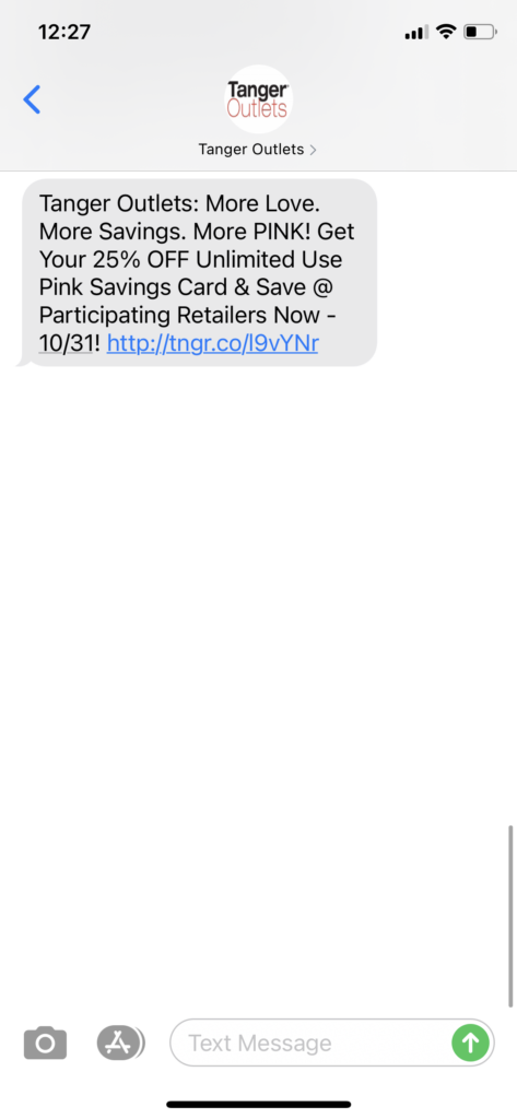 Tanger Outlets Text Message Marketing Example - 10.02.2020