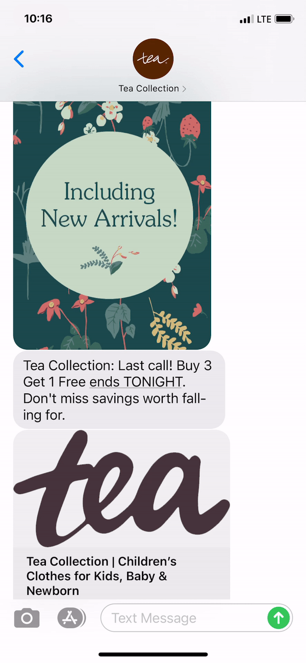 Tea Collection Text Message Marketing Example - 09.27.2020
