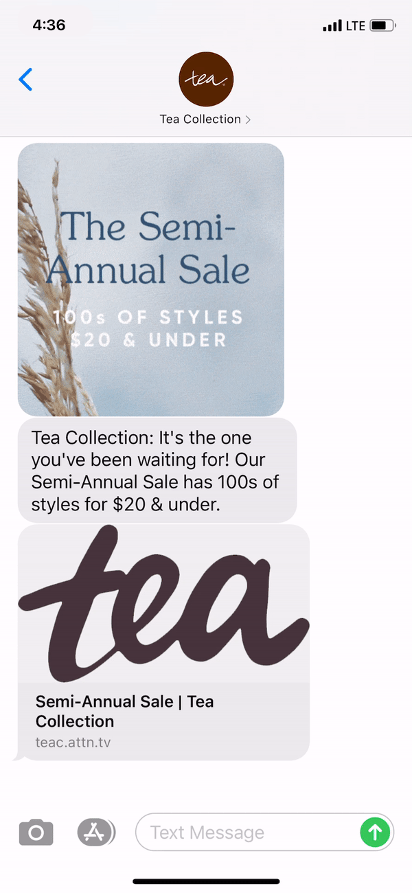 Tea Collection Text Message Marketing Example - 09.28.2020