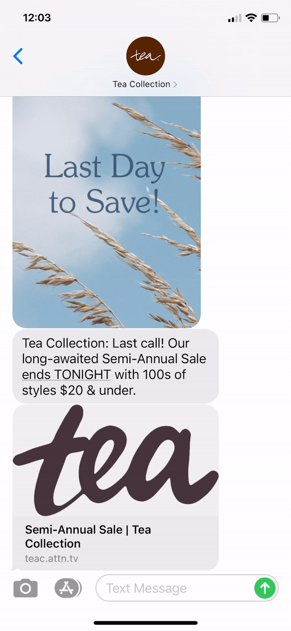 Tea Collection Text Message Marketing Example - 10.04.2020.gif