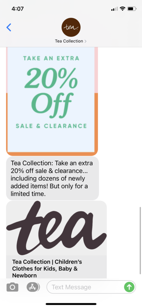 Tea Collection Text Message Marketing Example - 10.06.2020