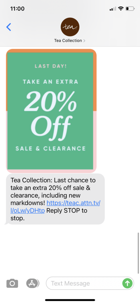 Tea Collection Text Message Marketing Example - 10.11.2020