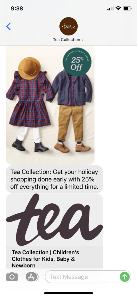 Tea Collection Text Message Marketing Example - 10.25.2020