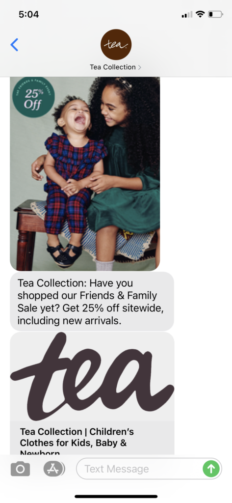 Tea Collection Text Message Marketing Example - 10.27.2020
