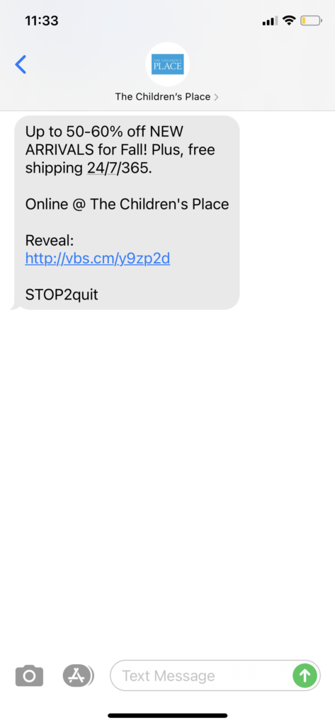 The Children's Place Text Message Marketing Example - 10.08.2020.PNG