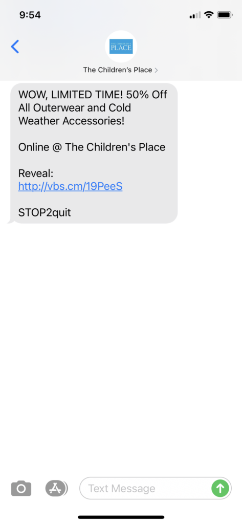 The Children's Place Text Message Marketing Example - 10.19.2020
