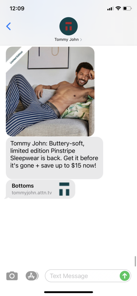 Tommy John Text Message Marketing Example - 10.03.2020