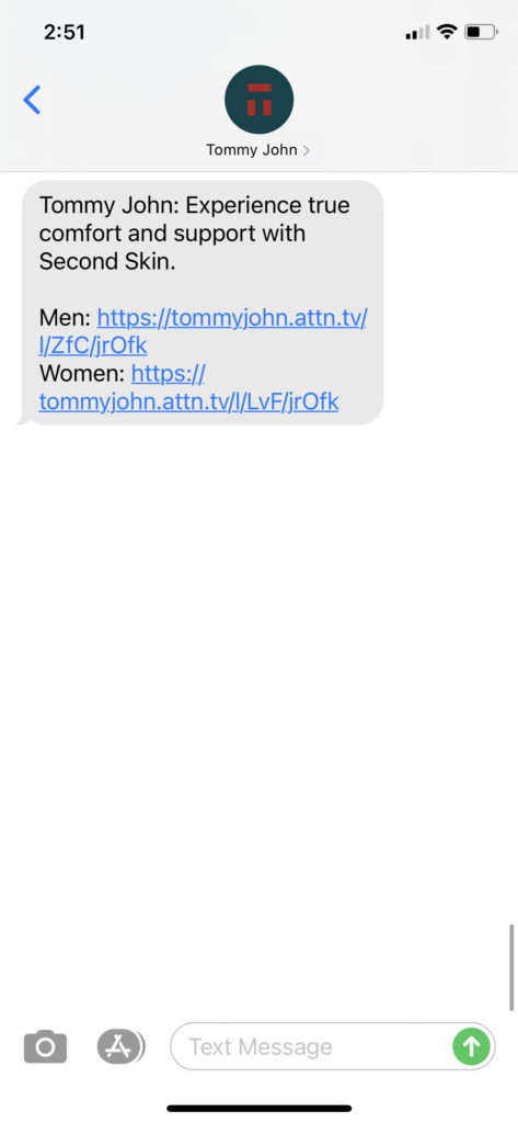 Tommy John Text Message Marketing Example - 10.11.2020