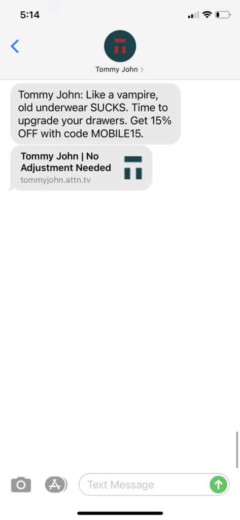 Tommy John Text Message Marketing Example - 10.23.2020