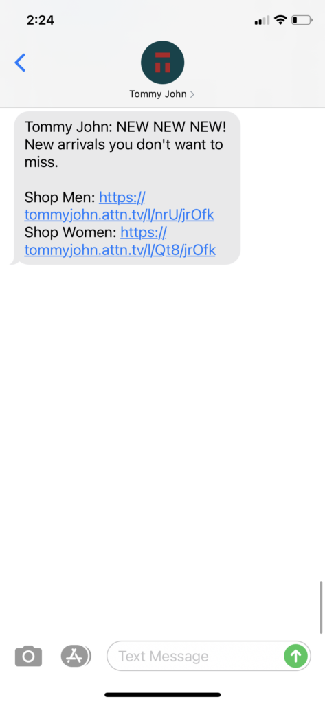Tommy John Text Message Marketing Example - 8.14.2020