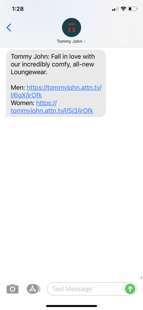 Tommy John Text Message Marketing Example - 9.11.2020