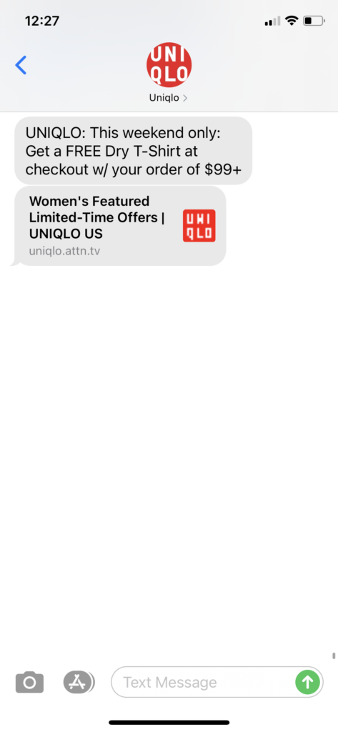 UNIQLO Text Message Marketing Example - 10.02.2020
