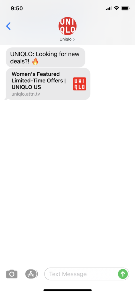 UNIQLO Text Message Marketing Example - 10.04.2020