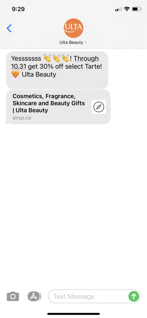 Ulta Beauty Text Message Marketing Example - 10.25.2020