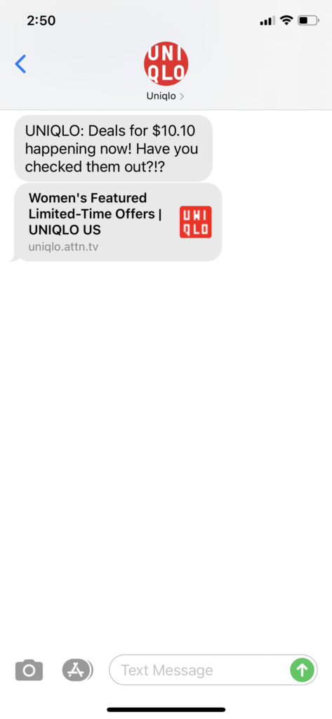 Uniqlo Text Message Marketing Example - 10.11.2020