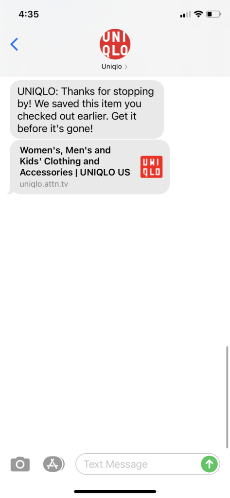 Uniqlo Text Message Marketing Example - 10.27.2020