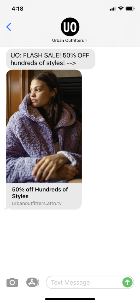 Urban Outfitters Text Message Marketing Example2 - 10.13.2020