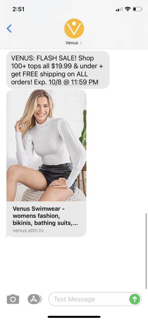 Venus Text Message Marketing Example - 10.08.2020