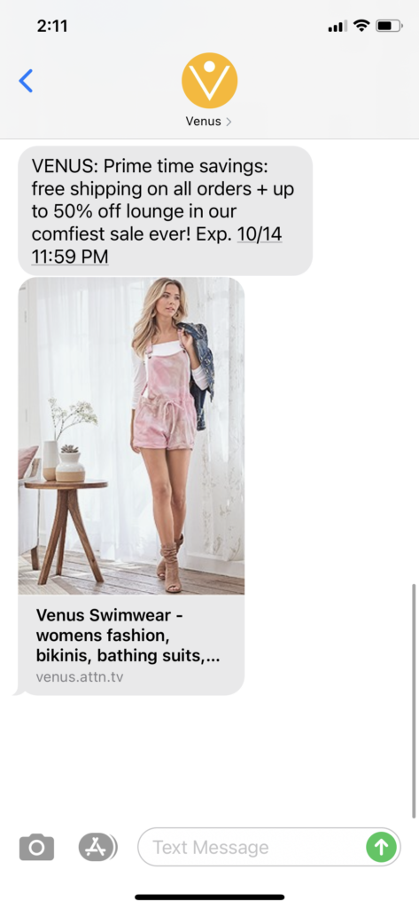 Venus Text Message Marketing Example - 10.14.2020