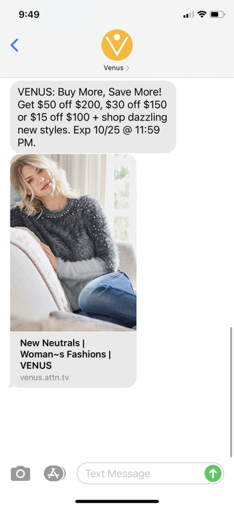 Venus Text Message Marketing Example - 10.24.2020