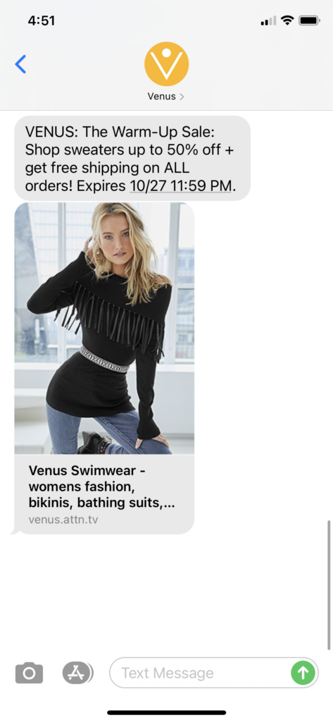 Venus Text Message Marketing Example - 10.26.2020