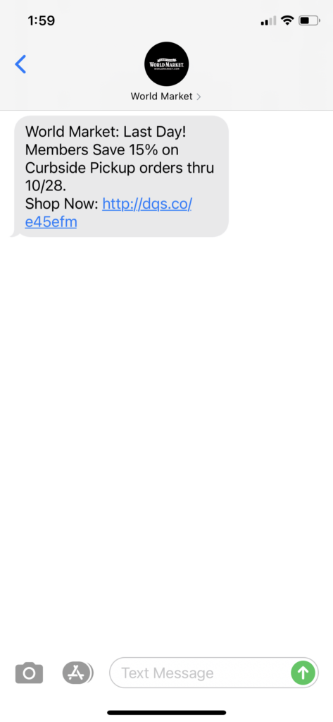 World Makert Text Message Marketing Example - 10.28.2020