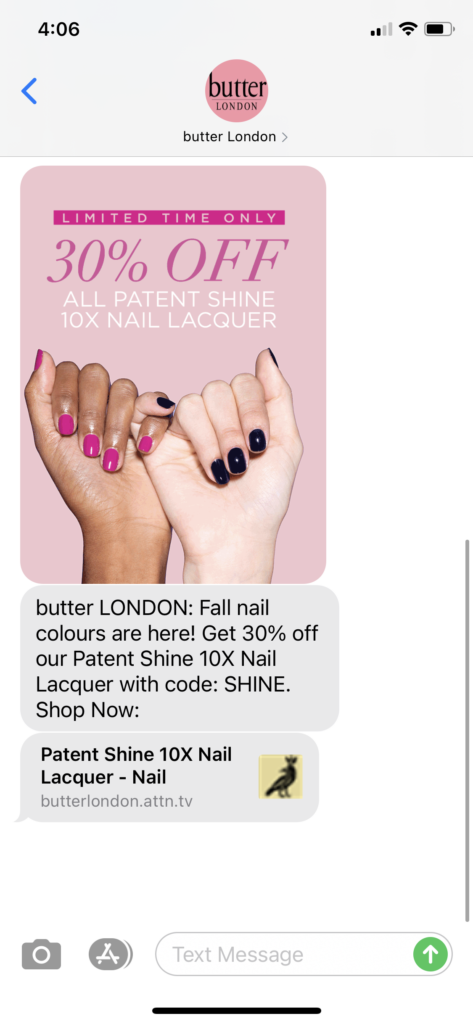 butter London Text Message Marketing Example - 10.06.2020