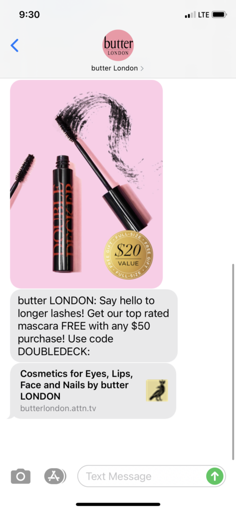 butter London Text Message Marketing Example - 10.21.2020