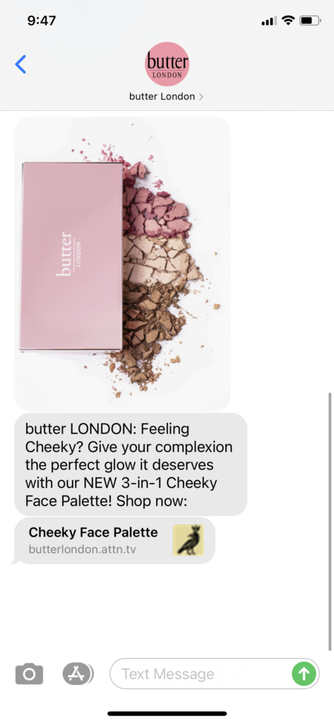 butter London Text Message Marketing Example - 10.24.2020