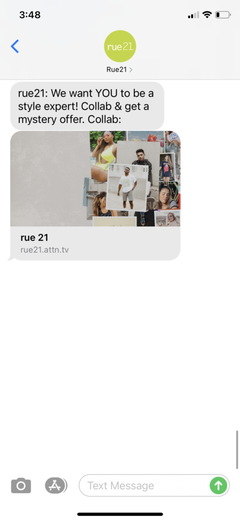 rue21 Text Message Marketing Example - 10.07.2020