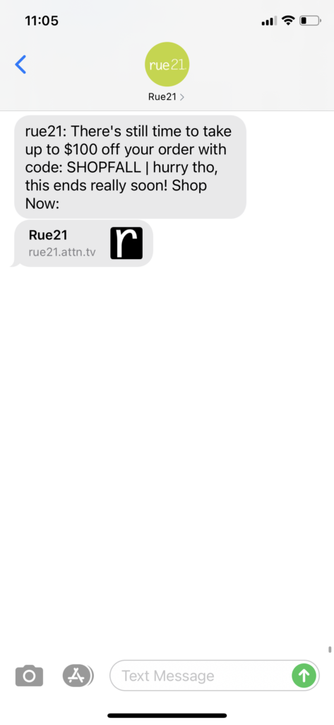 rue21 Text Message Marketing Example - 10.10.2020