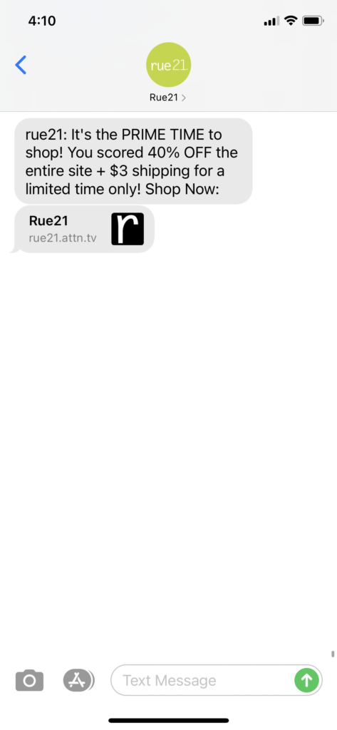 rue21 Text Message Marketing Example - 10.13.2020