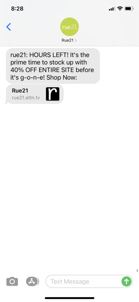 rue21 Text Message Marketing Example - 10.14.2020