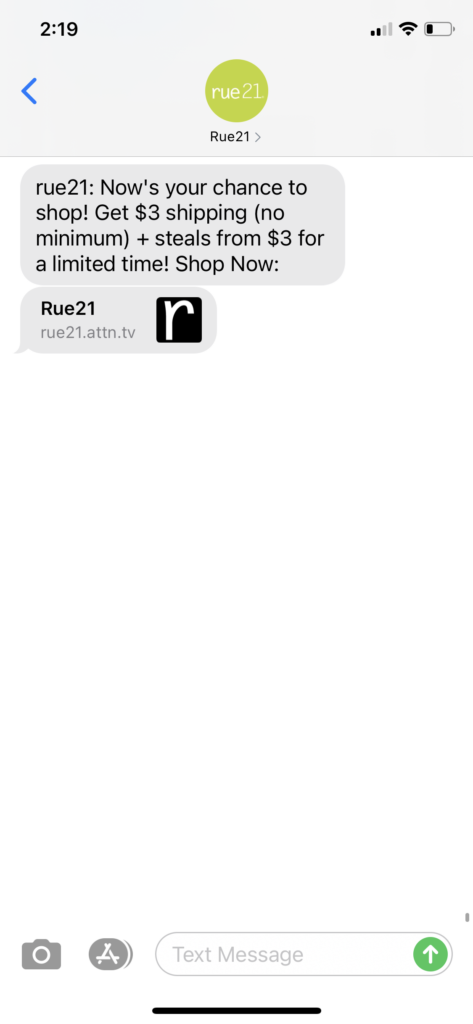 rue21 Text Message Marketing Example - 8.16.2020