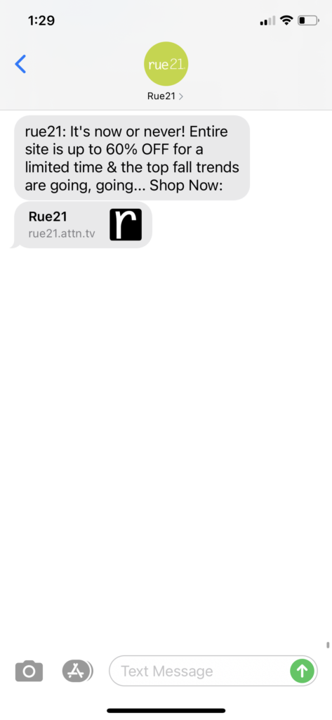rue21 Text Message Marketing Example - 9.11.2020