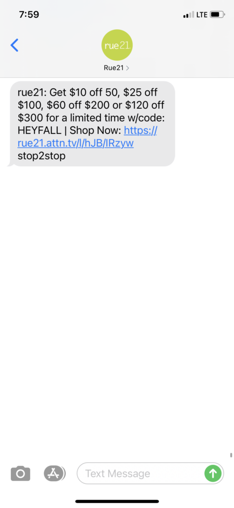 rue21Text Message Marketing Example - 10.22.2020
