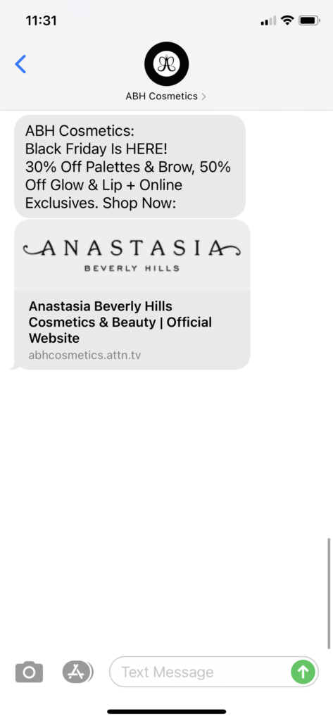 ABH Cosmetics Text Message Marketing Example - 11.27.2020.PNG