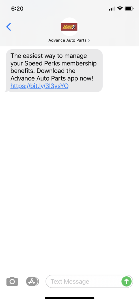 Advance Auto Parts Text Message Marketing Example - 11.20.2020.PNG