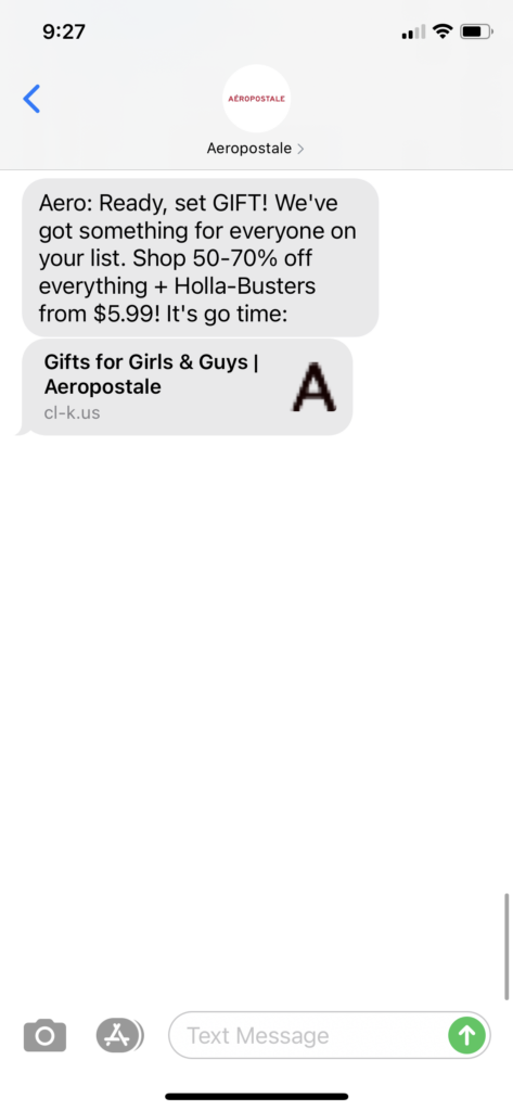 Aeropostale Text Message Marketing Example - 11.14.2020
