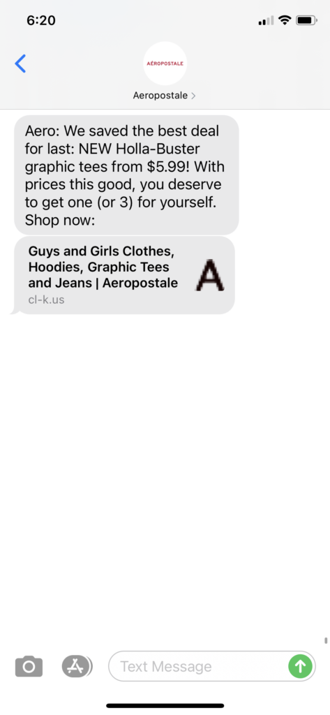 Aeropostale Text Message Marketing Example - 11.20.2020.PNG