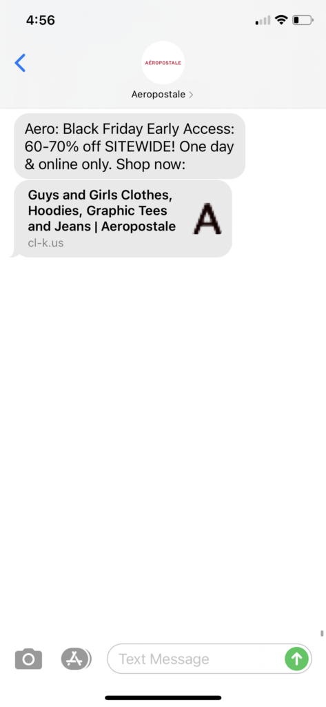 Aeropostale Text Message Marketing Example - 11.24.2020.PNG
