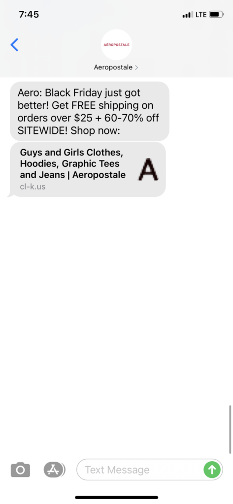 Aeropostale Text Message Marketing Example - 11.25.2020.PNG