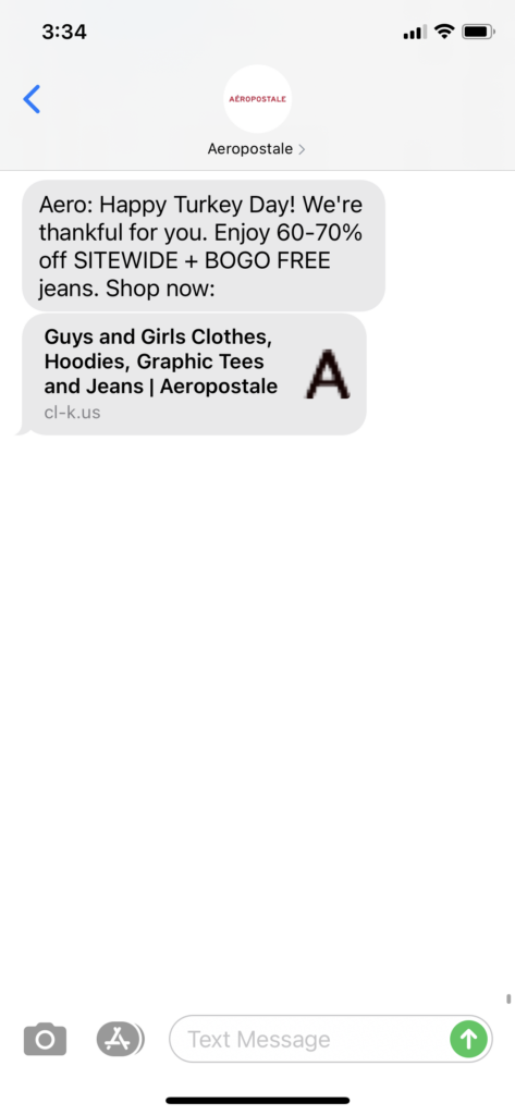 Aeropostale Text Message Marketing Example - 11.26.2020.PNG