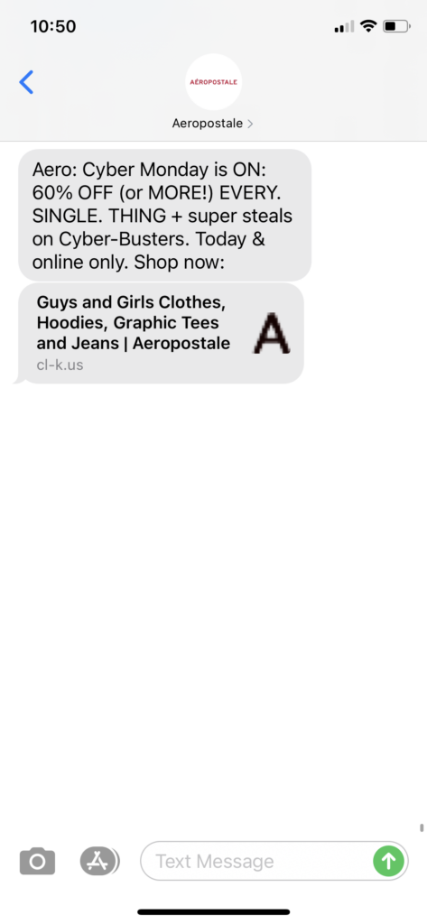 Aeropostale Text Message Marketing Example - 11.30.2020.PNG